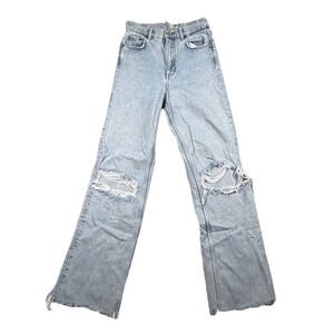 Zara High Rise Jeans Women's Size 4‎ Light Wash Distressed Destroyd